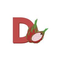 Letter D Alphabet Fruits Dragon fruit, Clip Art Vector, Illustration Isolated on a white background vector