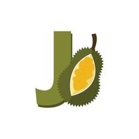 Letter J Alphabet Fruits Jackfruit, Clip Art Vector, Illustration Isolated on a white background vector