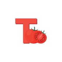 letra t alfabeto frutas tomate, vector de imágenes prediseñadas, ilustración aislada en un fondo blanco