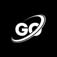 GO G O letter logo design. Initial letter GO linked circle uppercase monogram logo red and blue. GO logo, G O design. go, g o vector