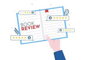 Book Review Template Hand Drawn Cartoon Flat Illustration with Reader Feedback for Analysis, Rating, Satisfaction and Comments About Publications vector