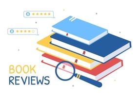 Book Review Template Hand Drawn Cartoon Flat Illustration with Reader Feedback for Analysis, Rating, Satisfaction and Comments About Publications vector