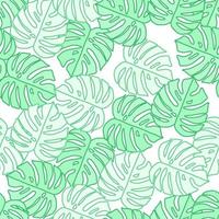 Outline monstera silhouettes seamless pattern. Palm leaves endless background. Botanical wallpaper. vector