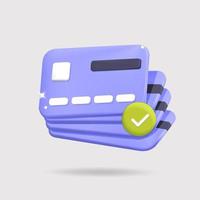 3d vector set of violet credit cards with check mark for online shopping and paying icon design