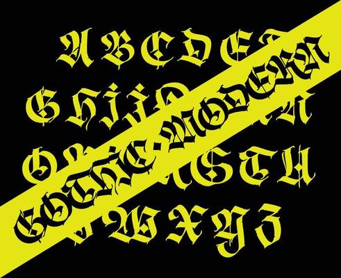 Gothic font from Latin letters. Vector. English alphabet. Medieval European style. European alphabet 9-16th century. Romano-Germanic letters. Symbols for monogram and design.