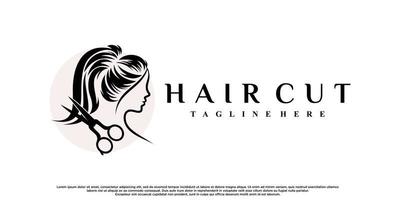 Hair cut icon logo design for women with modern concept Premium Vector