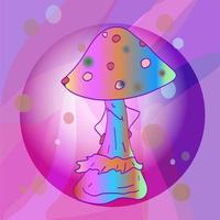 Vibrant colorful mushroom on a fluorescent background. Psychedelic hippie vector illustration. Style of 60s.