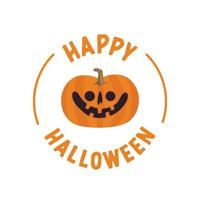 Happy halloween badge with carved pumpkin cartoon illustration. Cute spooky design. vector