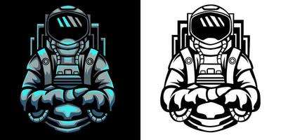 astronaut vector illustration in neon color style