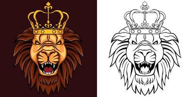 lion head with crown vector illustration