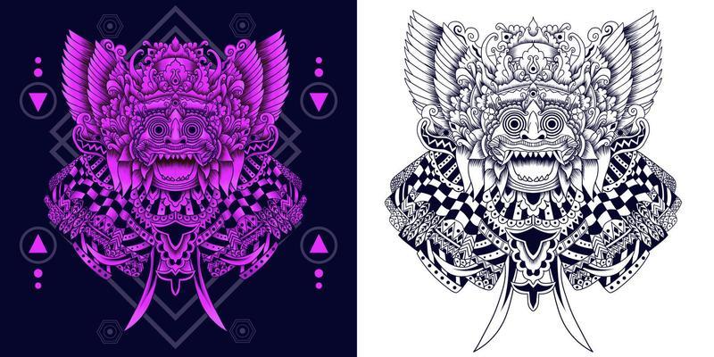 barong balinese mask with sacred geometry