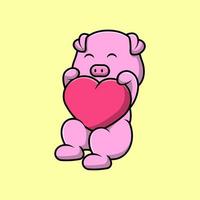 Cute Pig Holding Love Heart Cartoon Vector Icon Illustration. Flat Cartoon Concept