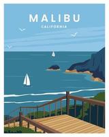 Malibu California beach poster landscape. vector illustration with minimalist style