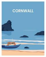 Cornwall England Vector Illustration Background. flat cartoon travel poster in minimalist style.