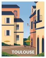 ciudad de toulouse en el fondo del paisaje de francia. ilustración vectorial con color colorido y estilo minimalista adecuado para afiches, postales, impresiones artísticas. vector
