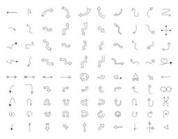Hand-drawn doodle arrows set.Different directions and shape pointer. Rout, choice, selection, option, alternative way concept. Can be used for web, infographics, app.Vector isolated on white in sketch vector