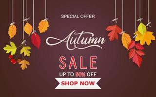 Autumn sale background with leaves. background, template and poster design vector