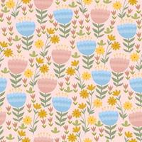 Seamless pattern with cute spring flowers. Vector graphics.