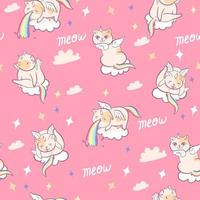 Seamless pattern with unicorn cats. Vector graphics.