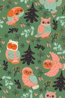 Christmas seamless pattern with owls. Vector graphics.