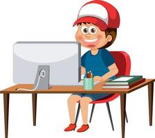 A boy sitting in front of computer vector