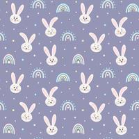 Cute seamless pattern with bunnies head and boho rainbows. Scandinavian childish background. vector