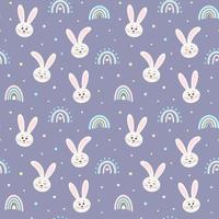 Cute seamless pattern with bunnies head and boho rainbows. Scandinavian childish background. vector