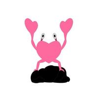 Illustration vector graphic of Ping-colored love crab on the stone, suitable for things related to love, such as logos, symbols and so on