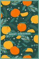 Christmas and Happy New Year illustration. Christmas tree and tangerines. New Year symbols. Vector design template.
