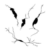 hand drawn cracked wall, ground, glass, egg. doodle break set. vector illustration