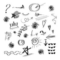 Vector doodle collection of design element. curly swishes, swoops, swirl, arrow, heart, love, crown, flower, star, highlight text and emphasis element. use for concept design