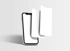 Black modern smartphone mockup. Mobile smart phone technology front blank screen studio shot isolated on over white background with clipping paths for Phone and for Screen. photo