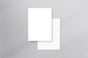 Realistic top view cover and opened portrait A4 or A5 magazine or brochure booklet for stationery and branding. Mockup template isolated light grey background and leaf shadow overlay. 3D rendering. photo