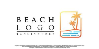 diseño de logotipo de playa con palmera y vector premium de color de estilo degradado