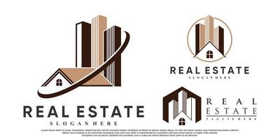 Set modern real estate building logo design for business with unique concept Premium Vector