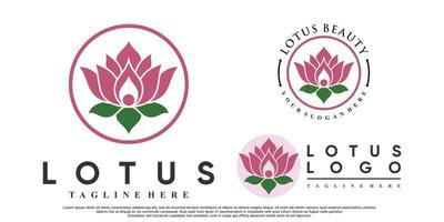 Set of lotus flower logo design with creative style Premium Vector