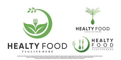 Set of healty food logo design with creative concept Premium Vector