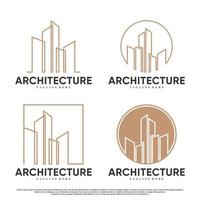 conjunto de diseño de logotipo de edificio de arquitectura con vector premium de estilo de arte de línea