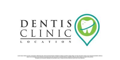 logotipo de la clínica dental y ubicación del punto de alfiler con concepto creativo premium vecor vector