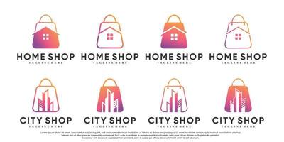 Set of online shop logo design with creative concept Premium Vector