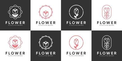 flower icon set logo design with unique concept Premium Vector