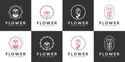 flower icon set logo design with unique concept Premium Vector