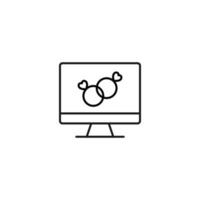 Item on pc monitor. Outline sign suitable for web sites, apps, stores etc. Editable stroke. Vector monochrome line icon of wedding rings on computer monitor