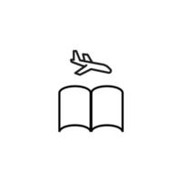 Books, fiction and reading concept. Vector sign drawn in modern flat style. High quality pictogram suitable for advertising, web sites, internet stores etc. Line icon of airplane over opened book