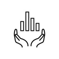 Support, present and charity concept. Modern vector sign drawn with black thin line. Editable stroke. Vector line icon of progress line over outstretched hands