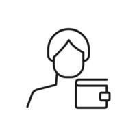 Hobby, business, profession of man. Modern vector outline symbol in flat style with black thin line. Monochrome icon of wallet by anonymous male