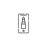 Display of phone. Vector line symbol drawn in modern flat style. Perfect for web site, stores, internet pages. Editable stroke. Line icon of lipstick on display of phone