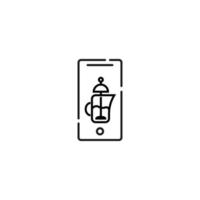 Display of phone. Vector line symbol drawn in modern flat style. Perfect for web site, stores, internet pages. Editable stroke. Line icon of teapot on display of phone