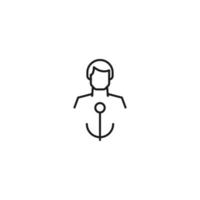 Monochrome sign drawn with black thin line. Modern vector symbol perfect for sites, apps, books, banners etc. Line icon of anchor next to faceless man