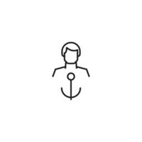 Monochrome sign drawn with black thin line. Modern vector symbol perfect for sites, apps, books, banners etc. Line icon of anchor next to faceless man